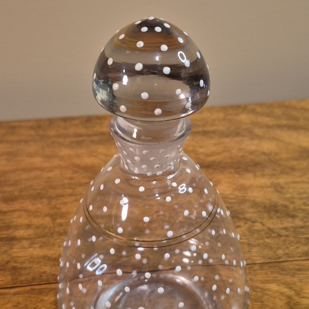 VINTAGE Unique Art Deco Clear Glass Polka Dot Decanter With Matching Stopper - Picture 2 of 16